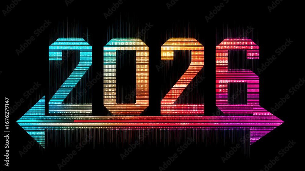custom made wallpaper toronto digitalColorful digital representation of year 2026 with vibrant hues and modern design, symbolizing progress and innovation in technology and future trends