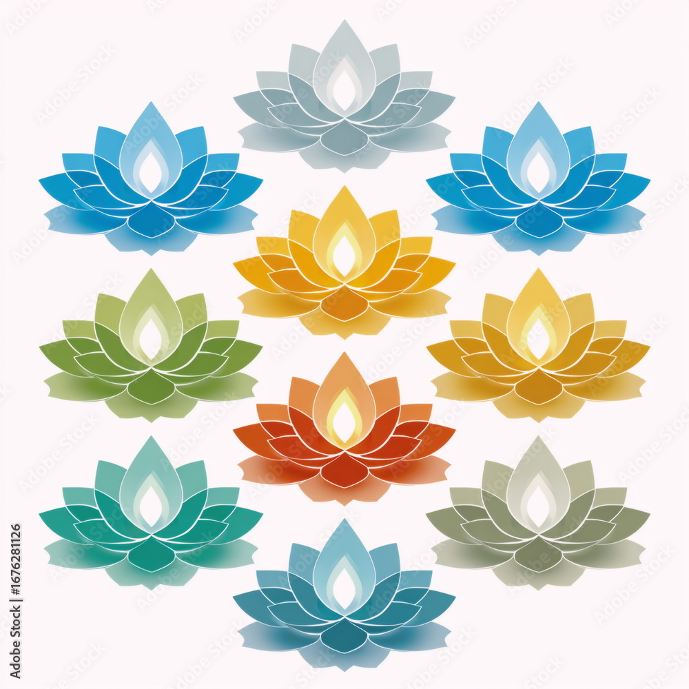 Obraz premium Colorful lotus diya lamps for Diwali celebration