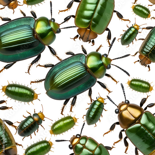 Green June beetle grub and adult form insect isolated on white background for scientific visuals