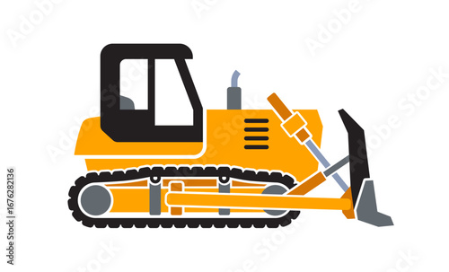 simple bulldozer dozer construction vehicle symbol silhouette side view vector isolated on transparent background