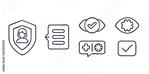 Vector art of set of linear icons representing data protection