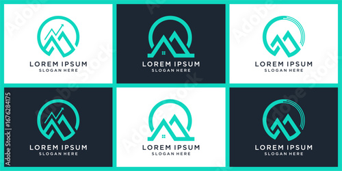 Mountain combine logo design set