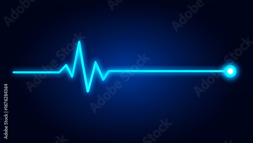 Neon blue electrocardiogram line on dark background heartbeat pulse
