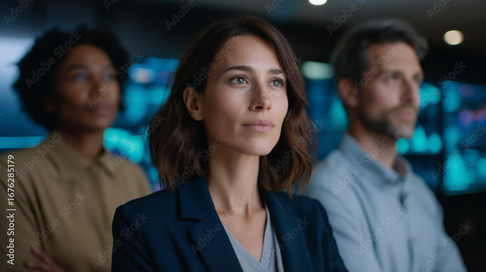Obraz premium AI startup founders presenting machine learning algorithms through holographic data visualizations with venture capitalists analyzing predictive analytics models and neural