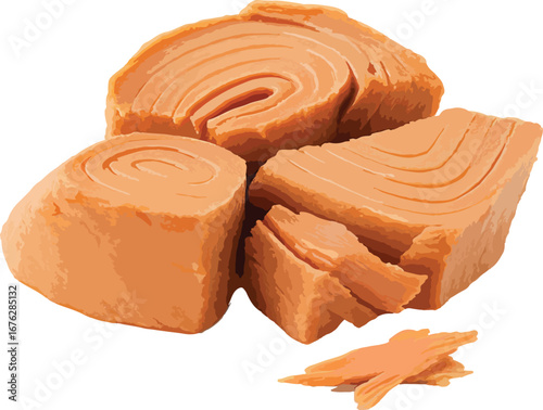 Light Orange Canned Tuna Steaks Pieces Closeup tuna pieces