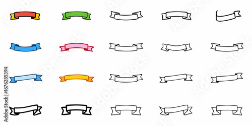 Versatile ribbon banners in various colors and outlines offer stylish design elements for announcements, awards, and creative projects, perfect for adding flair to any message.