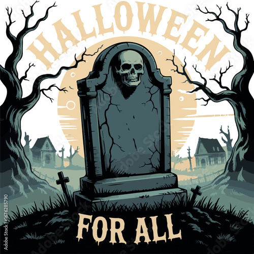 Halloween graveyard scene with tombstone cemetery gravestone