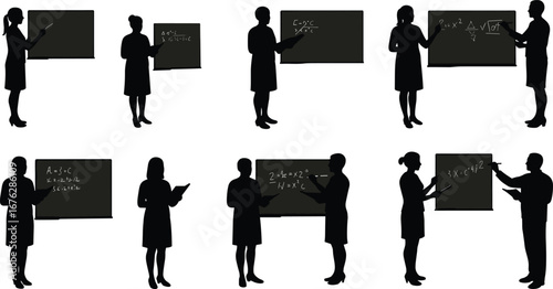 Math teaching, blackboard, silhouette, algebra, classroom, education