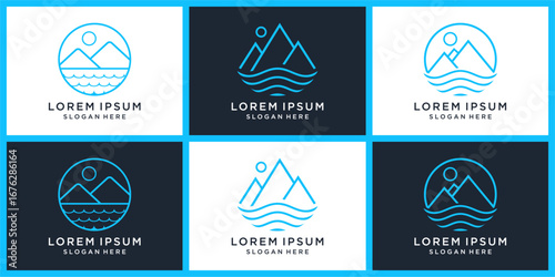 Beach mountain logo design set
