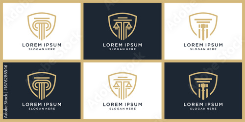 Shield justice logo design set