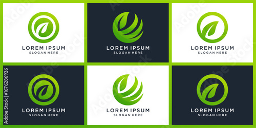 Sustainable global energy logo design set