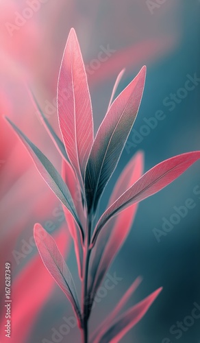 Delicate Leaves Illuminated by Soft Sunlight With a Dreamy Color Palette in a...