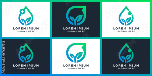 Aqua leaf logo design set