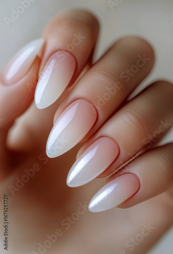 Elegant Ombre Nail Design Showcasing a Soft Gradient Effect With Pointed Tips.