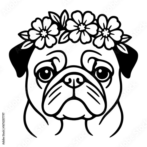 Pug with Flower Crown