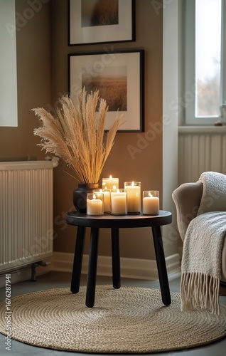 Cozy Indoor Space With Candles and Decorative Elements in Warm Tones During t...