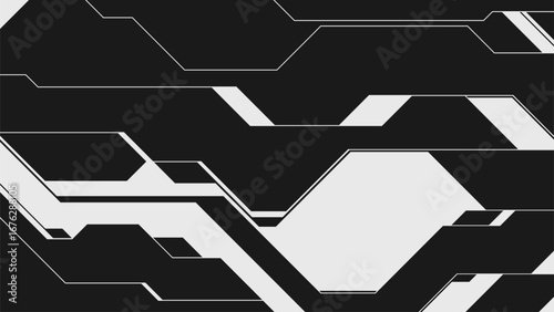 Abstract modern composition in brutalism style, Postmodern geometric ornament with simple shapes in black and white colors, bold aesthetic, Sci-fi futuristic cyberpunk tech hud virtual screen