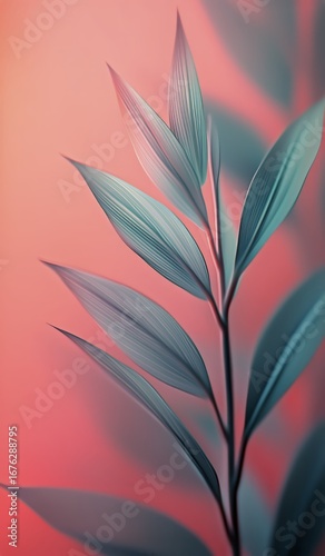 Delicate Leaves Illuminated by Soft Sunlight With a Dreamy Color Palette in a...
