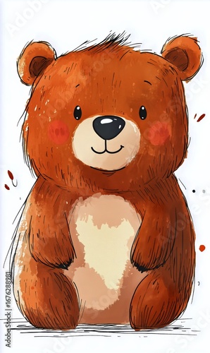 Cute Cartoon Bear With a Friendly Smile Against a Light Background in a Playf...