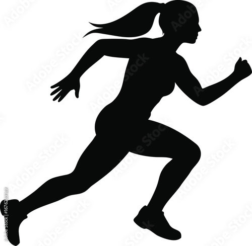 Dynamic female runner silhouette showcasing athleticism and motion captured mid-stride silhouette