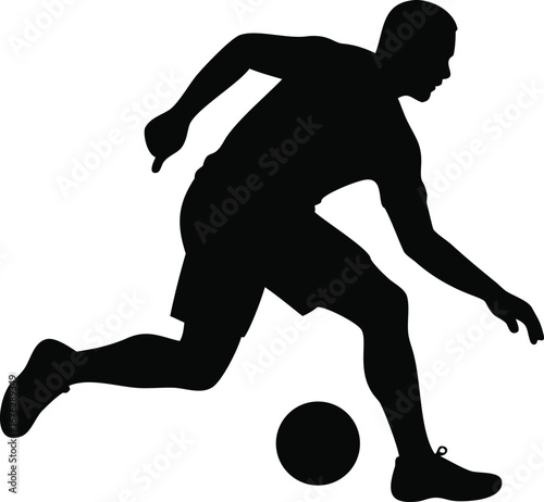 Dynamic black silhouette of a soccer player dribbling with intense focus and athleticism silhouette
