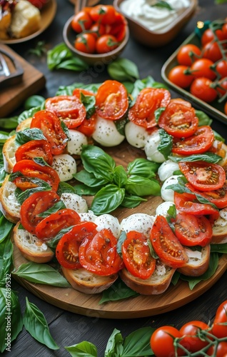 Fresh Mozzarella and Tomato Salad Arranged in a Beautiful Circle With Basil L...
