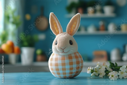 Cute Checked Bunny Decoration With Lemons in a Bright Kitchen Setting During ...