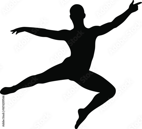 Dynamic silhouette of a male ballet dancer in mid-leap expressing grace and agility silhouette