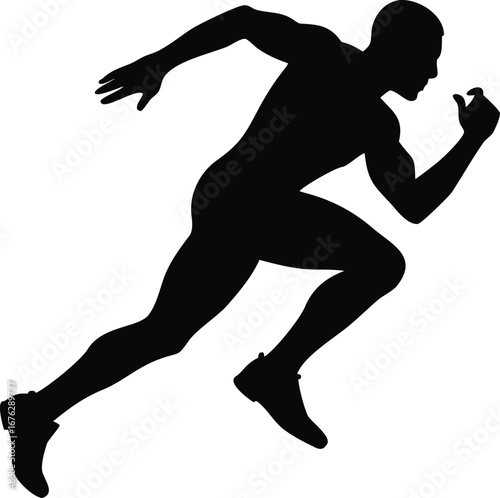 Dynamic male runner silhouette in mid-stride capturing speed and athleticism silhouette