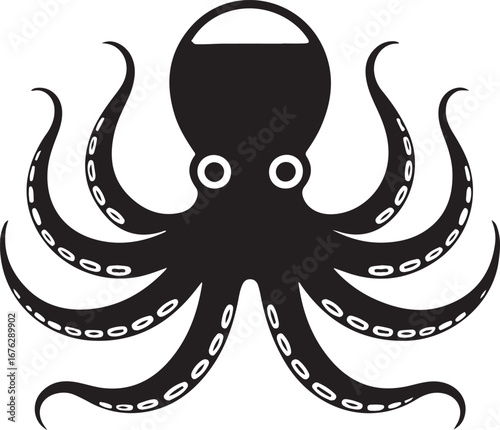 Black octopus with white suckers and eyes cephalopod marine life
