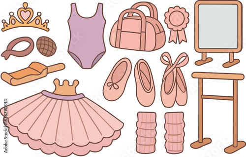 Ballet, dance outline icon set. ballet shoes, tutu, accessories collection in outline style