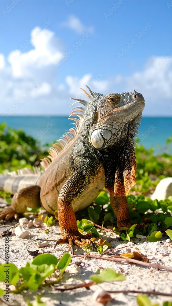 Naklejka premium Lizard on beach basking in sun