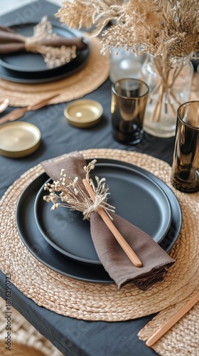 Elegant Dinner Table Setting With Neutral Tones and Minimalist Decor for an I...