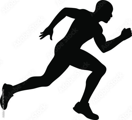 Dynamic silhouette of a male runner in full stride capturing athletic speed and movement silhouette