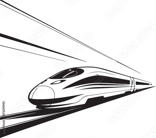 Sleek modern train speeding along tracks transportation motion