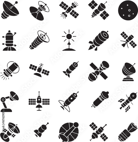 Spacecraft satellite and celestial body icons astronomy