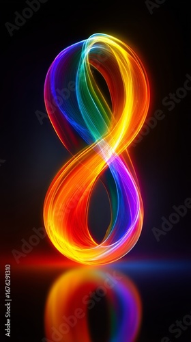 Colorful Glowing Eight Shaped Light Design With Vibrant Trails on Dark Backgr...