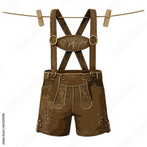 Traditional lederhosen 3d icon. featuring bavarian, shorts, embroidery, clothing, and oktoberfest symbols