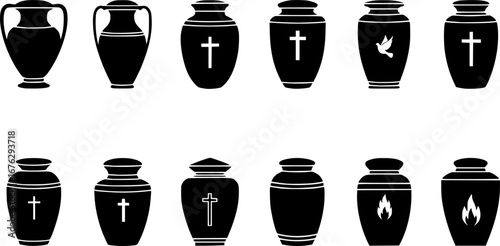 Funeral cremation urns silhouette, Urns silhouette, Funeral cremation urns svg, Urns svg, Funeral cremation urns vector set.