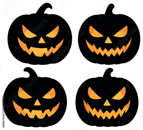 Halloween 3d icon set. featuring pumpkin, jack-o'-lantern, scary face, spooky expression