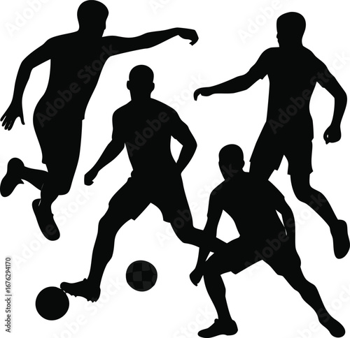 Dynamic soccer players in action silhouettes representing athleticism and teamwork silhouette