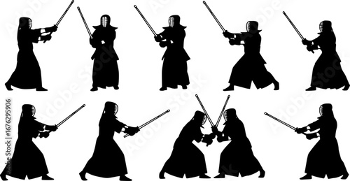 Kendo silhouettes, Kendo martial arts silhouette, Kendo svg, Kendo vector illustration