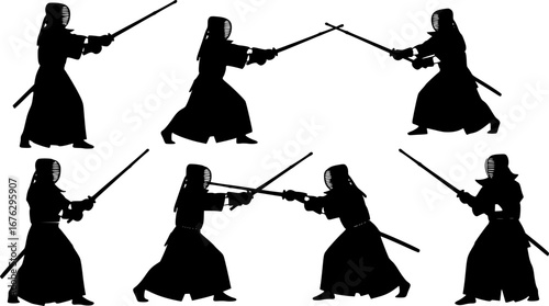 Kendo silhouettes, Kendo martial arts silhouette, Kendo svg, Kendo vector illustration