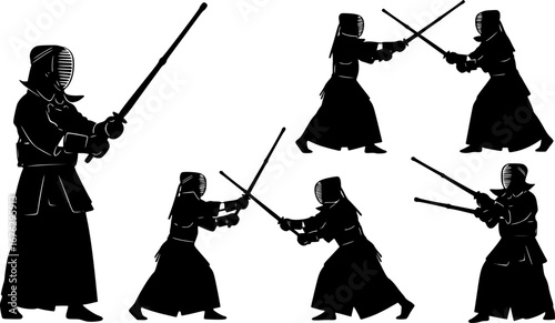 Kendo silhouettes, Kendo martial arts silhouette, Kendo svg, Kendo vector illustration