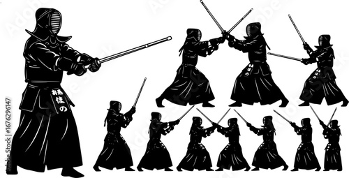 Kendo silhouettes, Kendo martial arts silhouette, Kendo svg, Kendo vector illustration