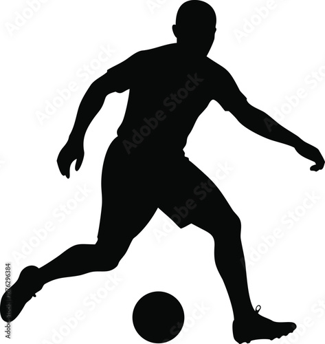 Dynamic silhouette of male soccer player kicking ball in motion active sports theme silhouette