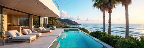 Luxury California beachfront home with ocean views, expansive patio, and lush landscaping Perfect for a relaxing getaway or a lavish vacation , landscaping, balcony