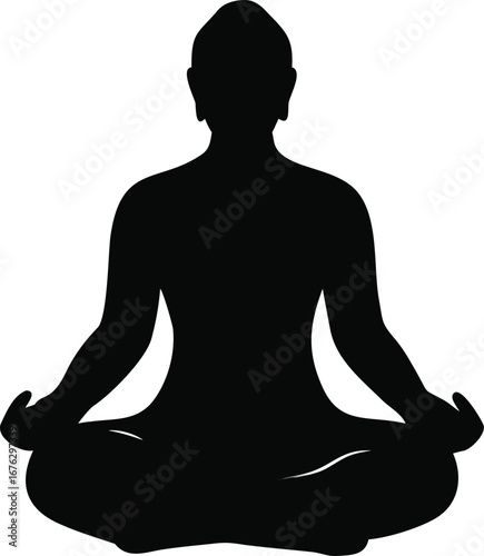 Silhouette person meditating in lotus pose symbolizing peace serenity and inner calm silhouette