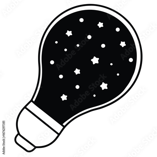 light bulb filled with galaxies and stars on white