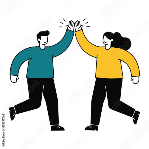 Happy teamwork high five celebration of success and achievement